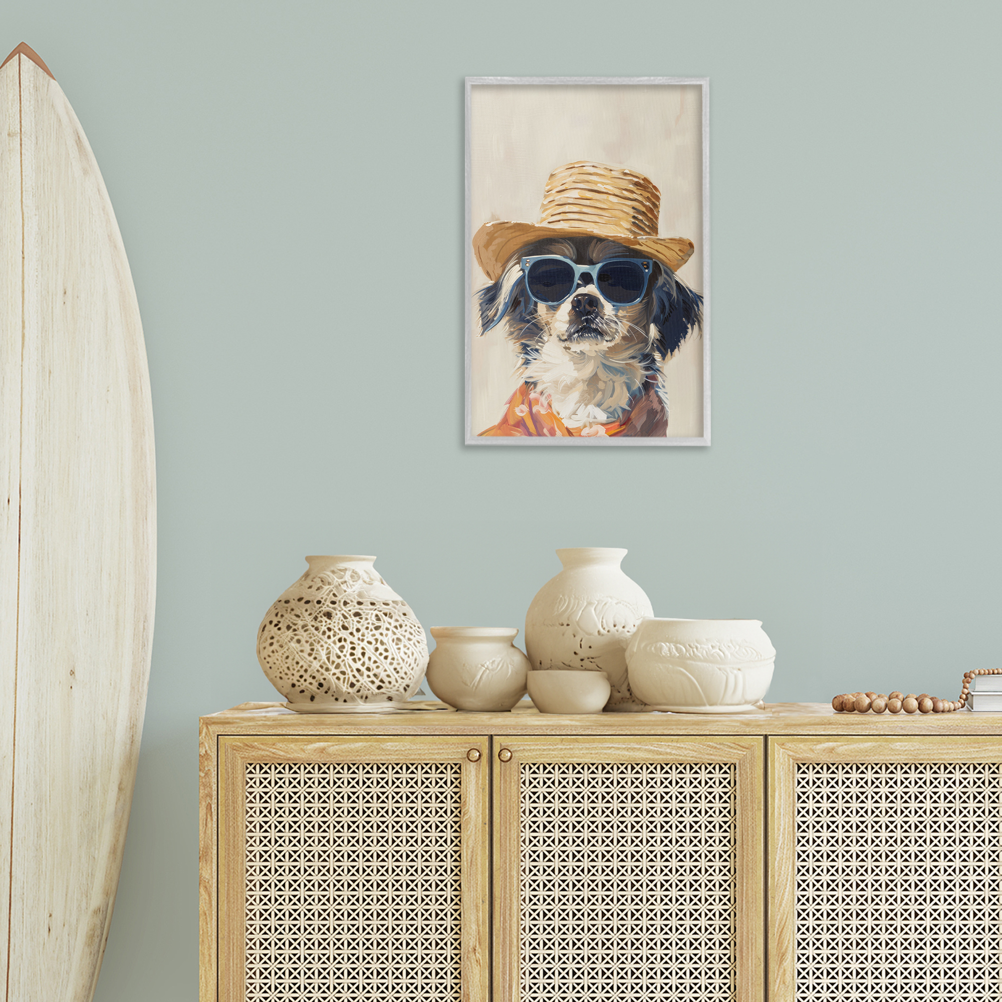 Stupell Industries Beach Vacation Pup Animals & Insects Painting Gray Framed Art Print Wall Art, 16 x 24