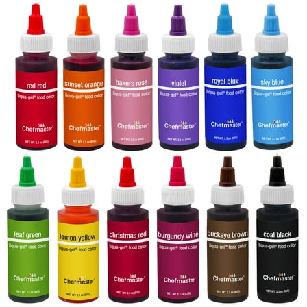Chefmaster Liqua-Gel Food Coloring Set. 2.3 fl oz (12 Bottles)