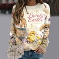 thumbnail image 2 of Women's Casual Rabbit Easter Print Round Neck Long Sleeve Hoodless Sweatshirt Top Beige L, 2 of 7