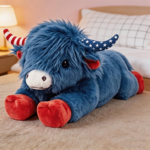 4th Of July Highland-Cow Stuffed Animals, 15 inch Patriotic Highland Cow Plushies Toys, Cute Stuffed Animals Plush Pillow Women Men Independence Day Gift