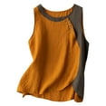 thumbnail image 2 of Orange Womens Tops Womens Sleeveless Button Down Shirt Cotton Linen Loose Fit Casual Color Block Summer Tank Tops Plus Size Crew Neck Tees Shirts for Women, 2 of 3