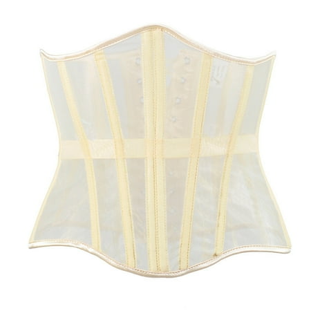 BYHONG Mesh Corset Waist Trainer for Women - Underbust Corset Lace Up Medium Length Fishbone Strap Waist Closure Thin Waistband Corset Dress for Women Yellow Corset Tops for Women L