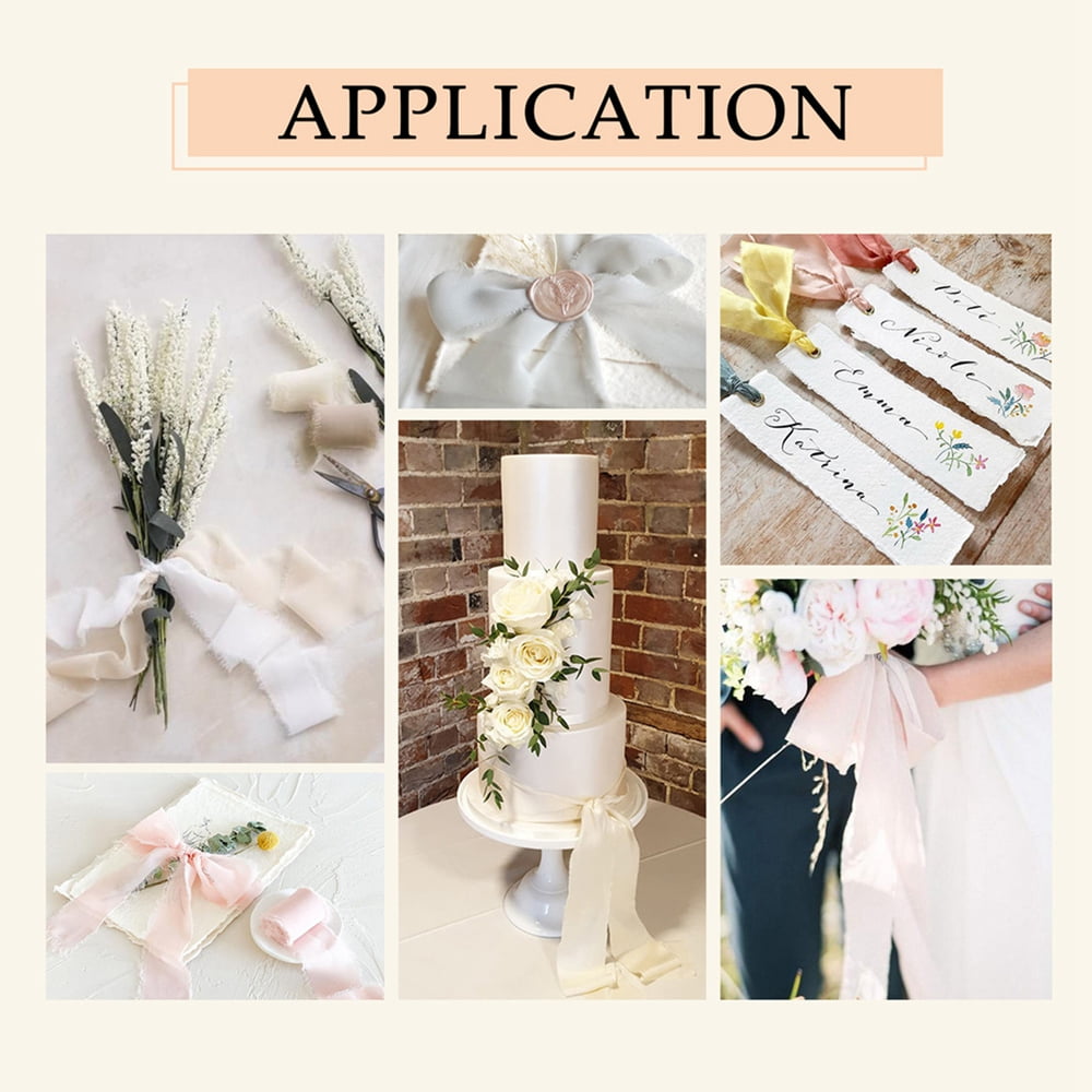 Handmade Fringe Chiffon Silk Ribbon 1.5" x 5Yd for Wedding Invitations, Bridal Bouquets, Gifts Wrapping, DIY Crafts,4 Rolls