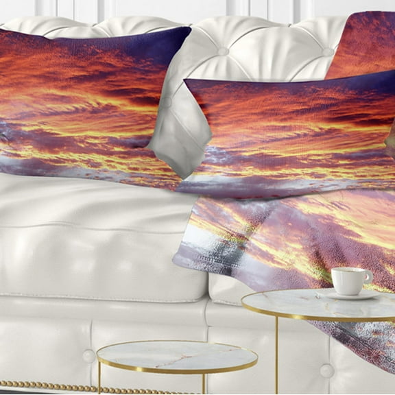 Designart Colorful Sunset Skies with Clouds - Landscape Printed Throw Pillow - 12x20