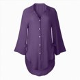thumbnail image 4 of Kaprioy Womens Casual V Neck 3/4 Sleeve Button Down Shirts High Low Early Fall Fashion Blouse Tops For Women Trendy Oversize Elegant Loose Fit Shirt Long Blouse Casual Tunic Beach Bikini Cover Up, 4 of 6