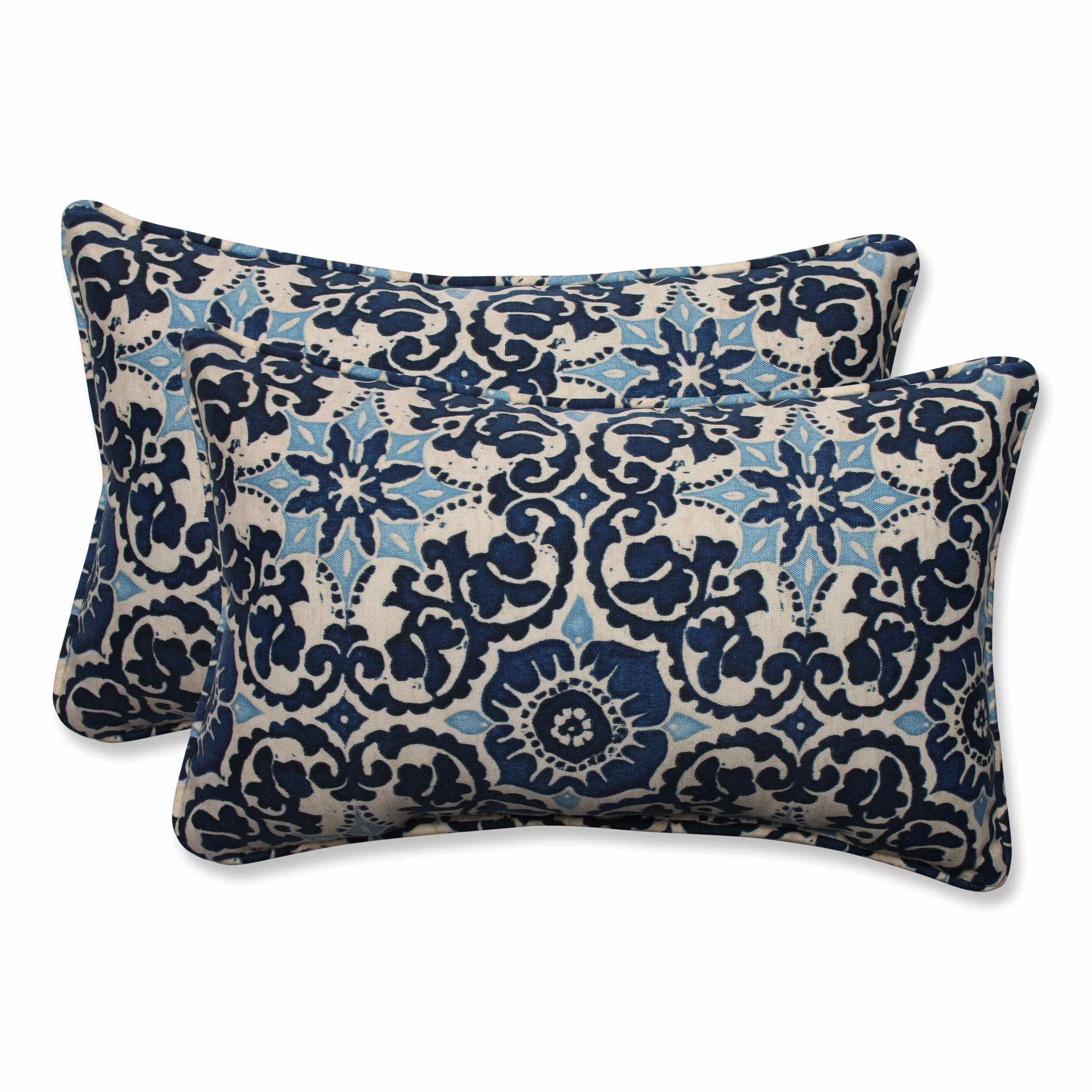 Pillow Perfect Outdoor/ Indoor Woodblock Prism Blue Rectangular Throw Pillow (Set of 2