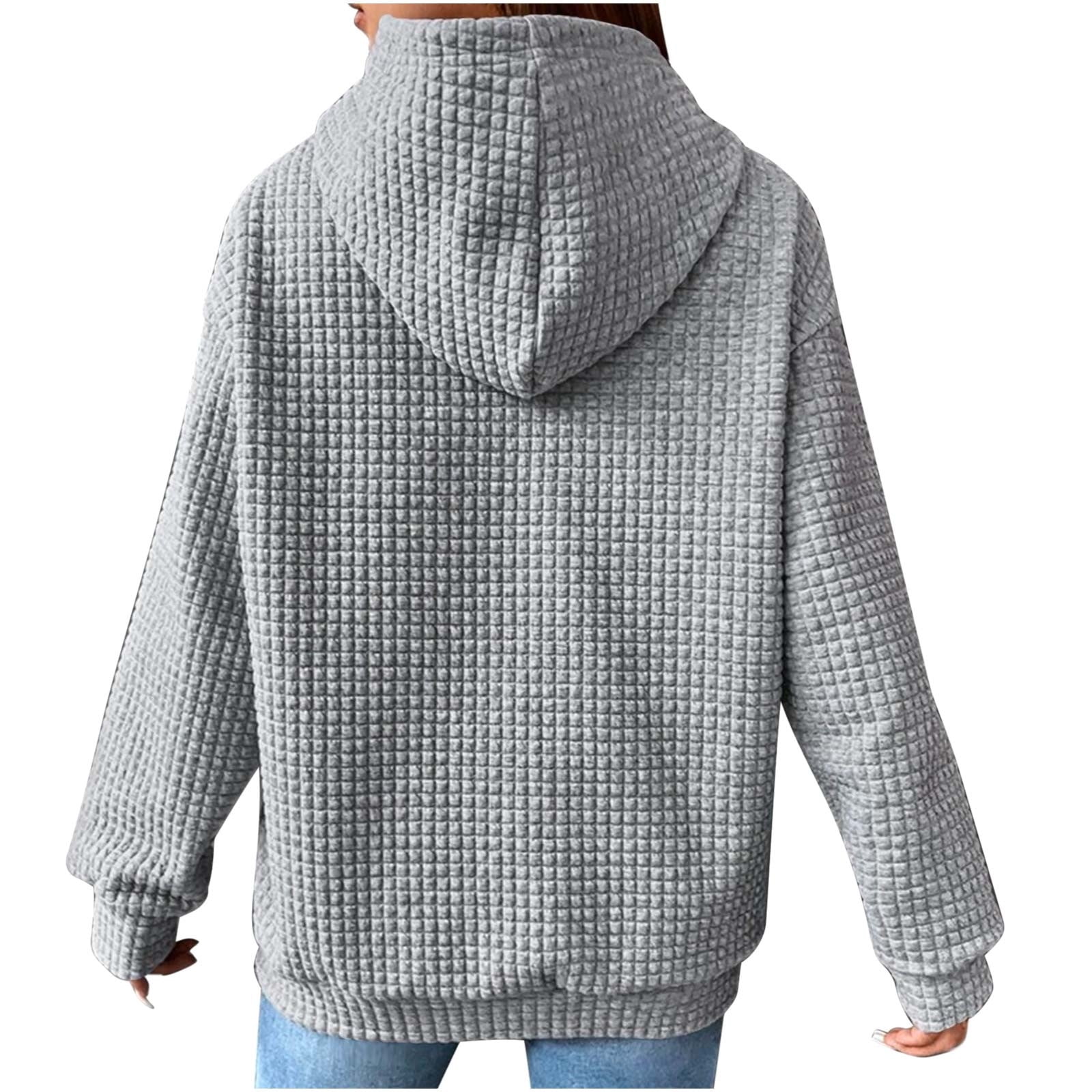 SZJXBUY Womens Waffle Knit Hoodie,Hoodies for Women Casual Pullover Waffle Long Sleeve Drawstring Hooded Sweatshirt with Pocket 2024 Gray,S