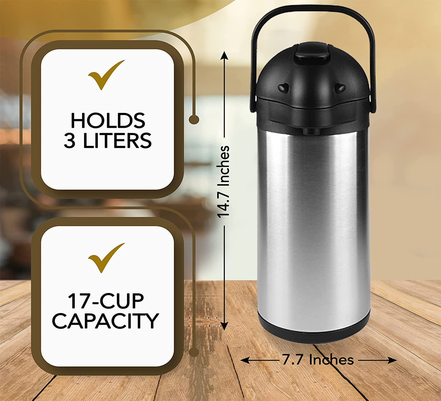 Heritage66 Stainless Steel Thermal Coffee Carafe Airpot-Large Beverage  Dispenser Triple Wall Thermos Vacuum insulated Keeping Hot Coffee for 10  hours