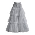 thumbnail image 4 of Wxolcjlv Women's Denim Patchwork Tulle Maxi Skirt Button Front Tiered Layered Skirts, 4 of 4