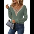 thumbnail image 1 of Suéteres de Larga para Mujer, de Otoño, con Encaje, Cuello en V, de Punto, Hombros Caídos, Jerseys, Tops. Verde M, 1 of 9