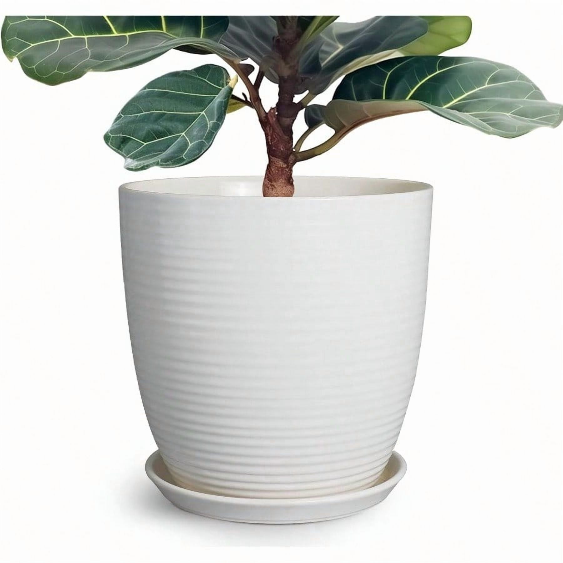 12 Inch Ceramic Planter Pot, Large Planter with Drainage Hole and Saucer Round Flower Pot for Indoor Outdoor Plants, White