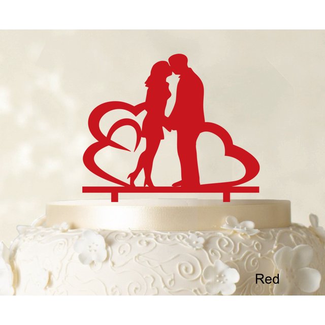 Wedding Couple Cake Topper With Heart Personalized Cake Topper Color Option Available 6-7 Inches Wide