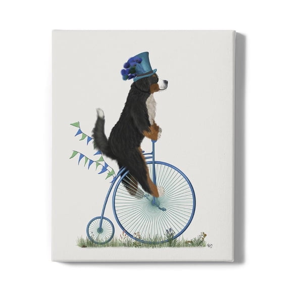 Bernese On Penny Farthing Wrapped Canvas -Fab Funky Designs,