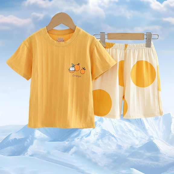 ATOGUTA Size 3-16 Years Boys' Sets Short Sleeves 2-Piece PJs Set Kid Comfy Sleepwear Orange