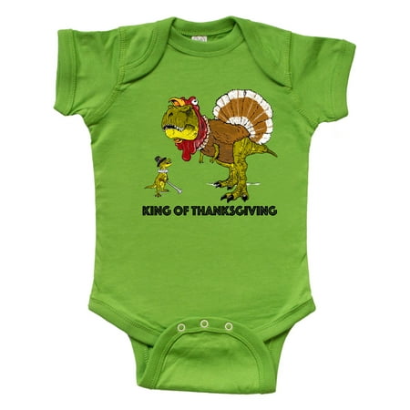 

Inktastic King of Thanksgiving T-Rex Turkey and Pilgrim in Green Gift Baby Boy or Baby Girl Bodysuit