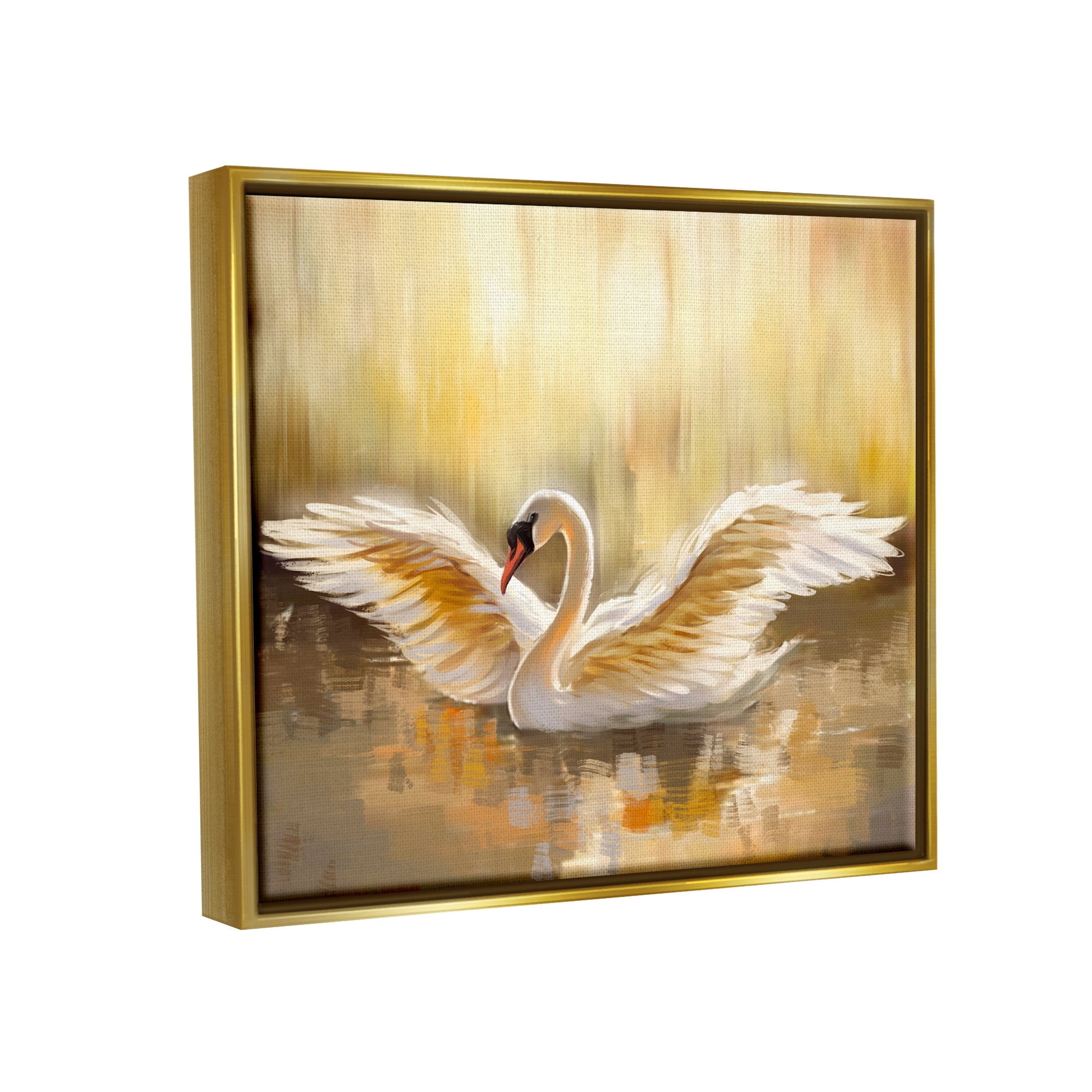 Stupell Industries Swan Wings Sunlit Wildlife Pond Animals & Insects Painting Gold Floater Framed Art Print Wall Art