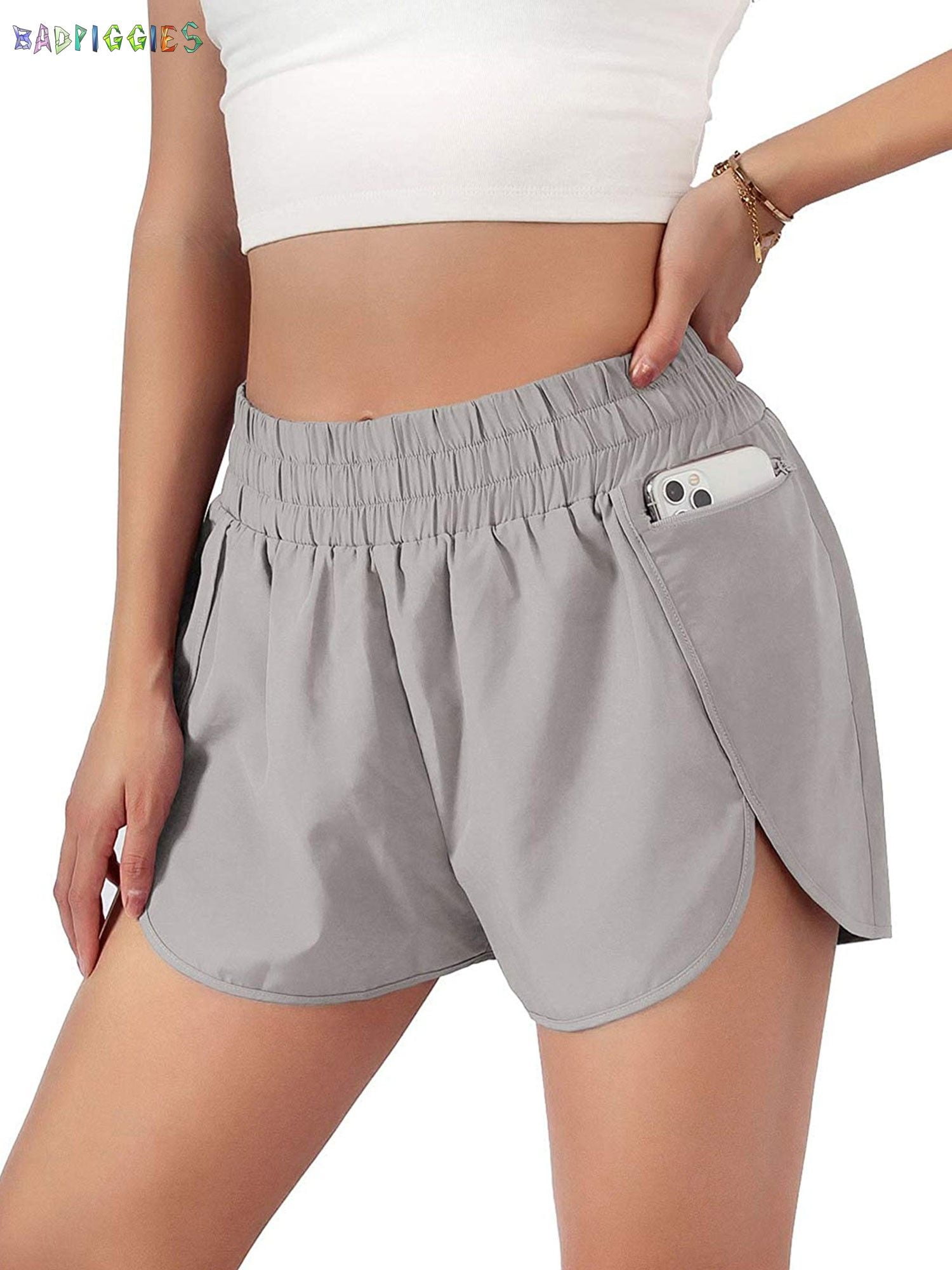 BadPiggies Women's QuickDry Running Shorts Elastic High Waisted