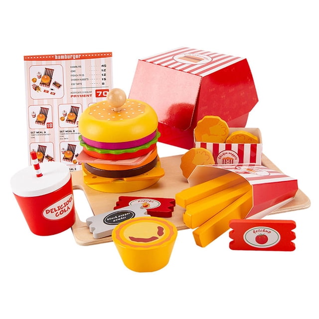 Juguete apilable de hamburguesas de madera, juguete para juego de imitación DIY, juguete de comida, recuerdos de fiesta, juego de cocina de simulación