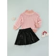 thumbnail image 4 of Seyurigaoka Kid Girls Sweater Set, Solid Color Sweater Thigh Long Leather Skirt, 4 of 8