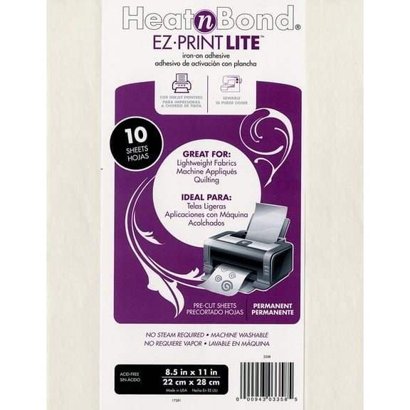 HeatnBond EZ-Print Featherlite Iron-On Adhesive-8.5"X11" 10/Pkg
