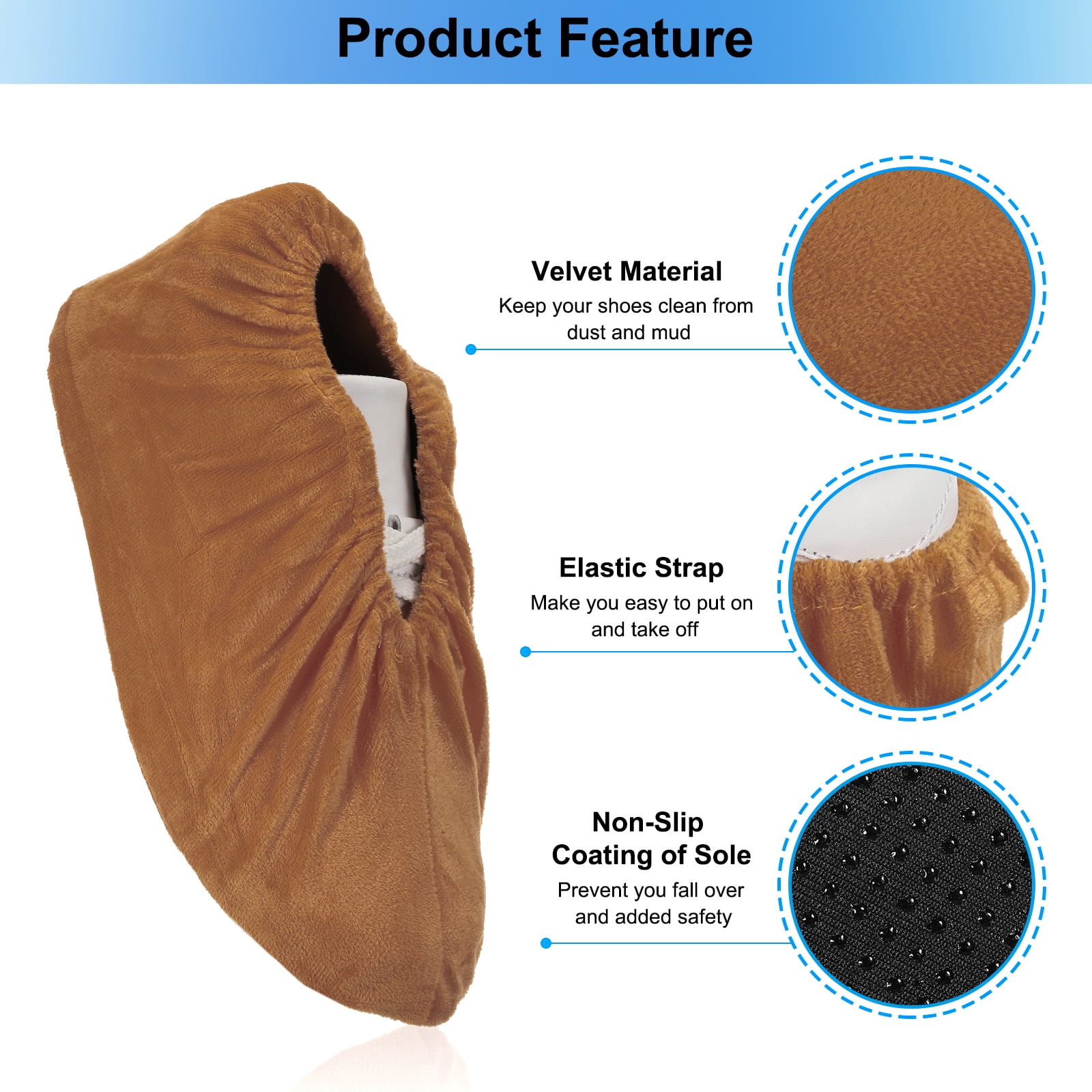 Unique Bargains Reusable Washable Thickened Boot Shoe Covers for Household Brown