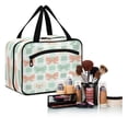 thumbnail image 6 of Travel Hanging Toiletry Bag with 4 Zipped Compartments Waterproof Makeup Accessories Spacious Cosmetic Bag Green and Peach Bow Pattern Medium, 6 of 9