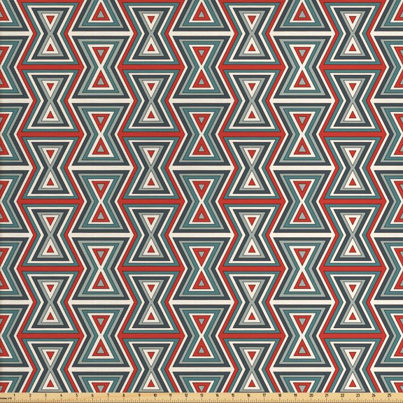 Geometric Fabric by the Yard Upholstery, Colorful Composition with Triangles Retro Hourglass Motifs Abstract, Decorative Fabric for DIY and Home Accents, Multicolor by Ambesonne