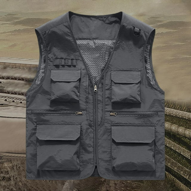 HUITKMM Tank Top Men's Solid Colour Outdoor Sports Casual Style Lightweight with Pockets Workwear Vest Jacket