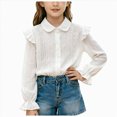 thumbnail image 3 of CAUYDY Collared Shirts for Girls Kids Long Sleeve Button Down Ruffle Blouse, School Uniform Top for Graduation Photoshoot Clothes Clear Sizes 7-8 Years, 3 of 5