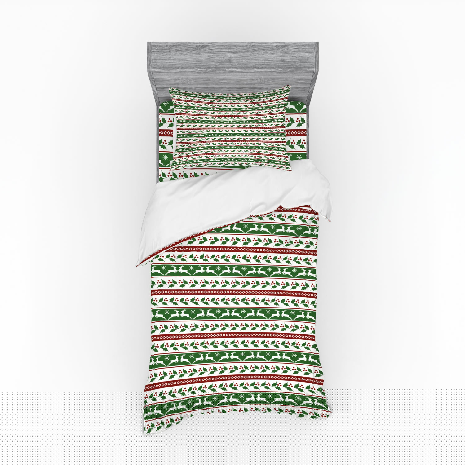 Ambesonne Christmas Bedding Set 3 Pcs, Reindeers Borders, Twin XL, Dark Green Burgundy