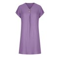 thumbnail image 3 of Juslio Women Dress Button V-Neck Rolled, Sleeve T-Shirt Dress Loose Casual Solid Color Dresses, 3 of 9