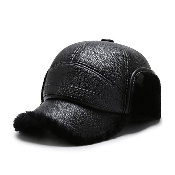 Ruifaya Gorras de béisbol de cuero sintético para hombre, gorros de invierno con orejeras, gorro cálido, regalo