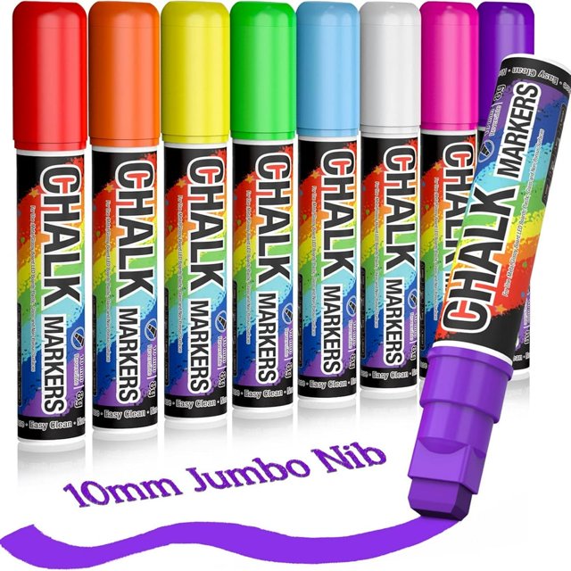 SUTENGDA 8 Colors 10mm Jumbo Liquid Window Chalk Marker Big Chalkboard Markers Car Window Paint Markers Pen for Glass Auto Bistro Mirror