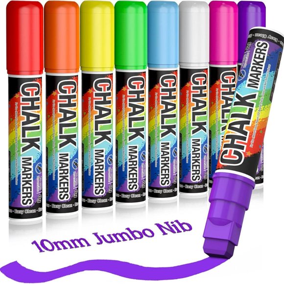 SUTENGDA 8 Colors 10mm Jumbo Liquid Window Chalk Marker Big Chalkboard Markers Car Window Paint Markers Pen for Glass Auto Bistro Mirror