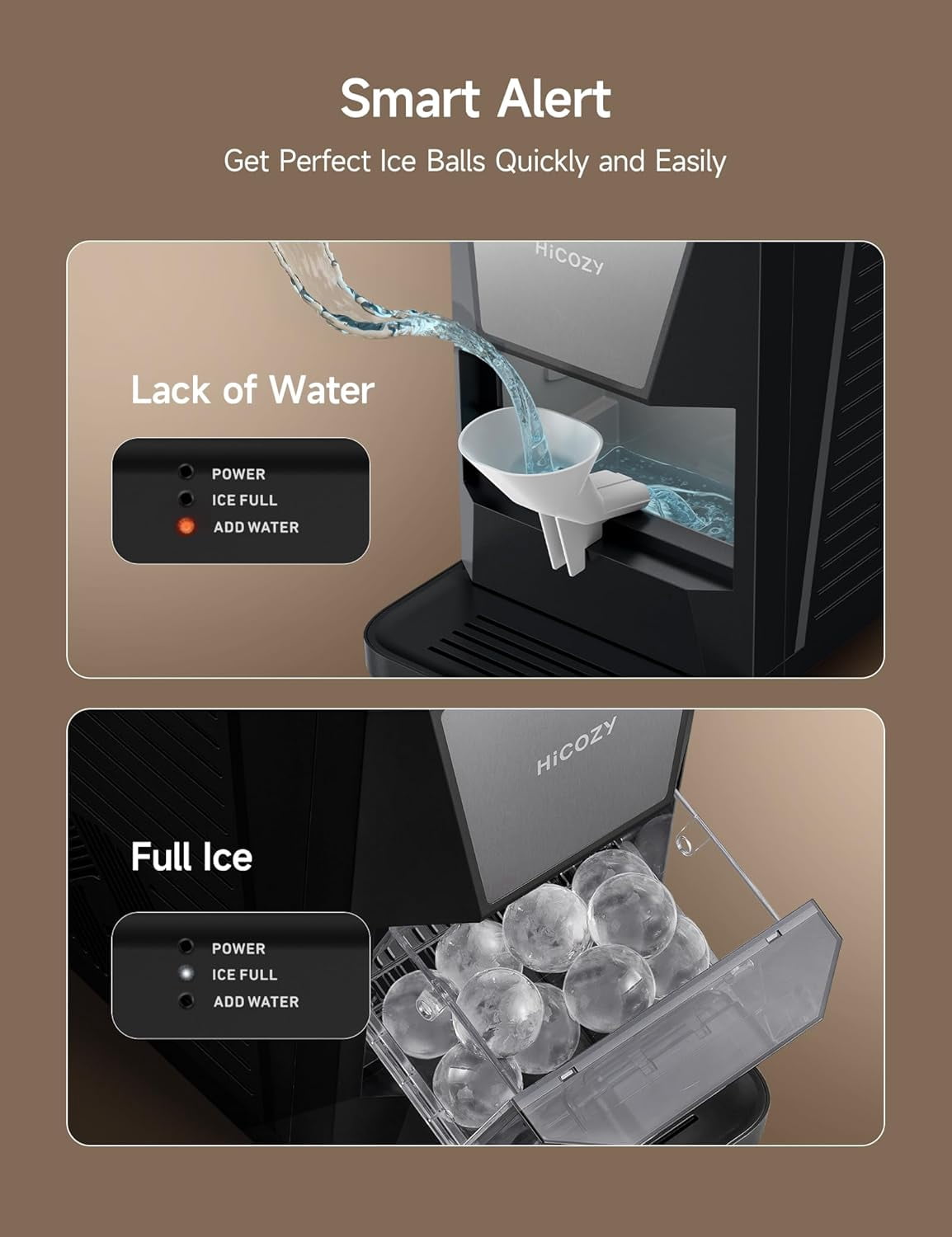 HiCOZY Ice Maker Clear Ice Ball Maker Countertop, Sphere Ice Maker with IcyGem Technology, 2 Ice Balls in 60Mins, 40 pcs/Day, Self-Cleaning Ice Machine with Ice Tong for Cocktails, Whiskey & Bourbon