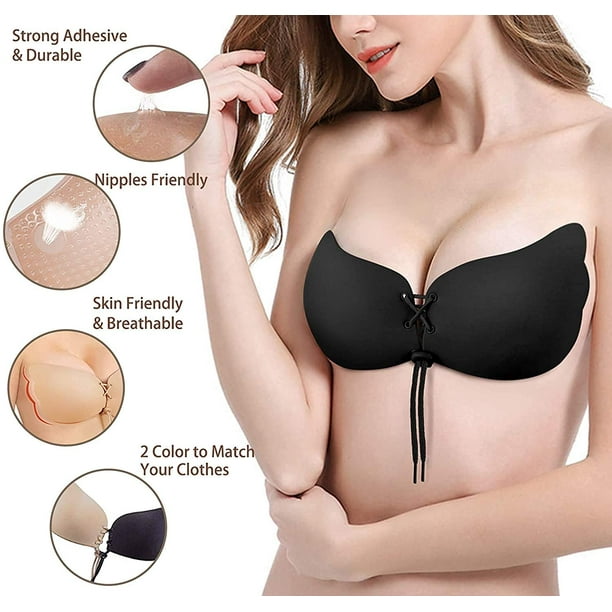 Invisible Adhesive Bra, Strapless Push Up Bra,Sticky Bra with 1 Pair of  Nipple Sticker