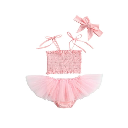 

ZIYIXIN Princess Baby Girls Clothes Pleated Solid Color Sleeveless Camisole Tops Mesh Shorts Headband Sets Pink 0-6 Months