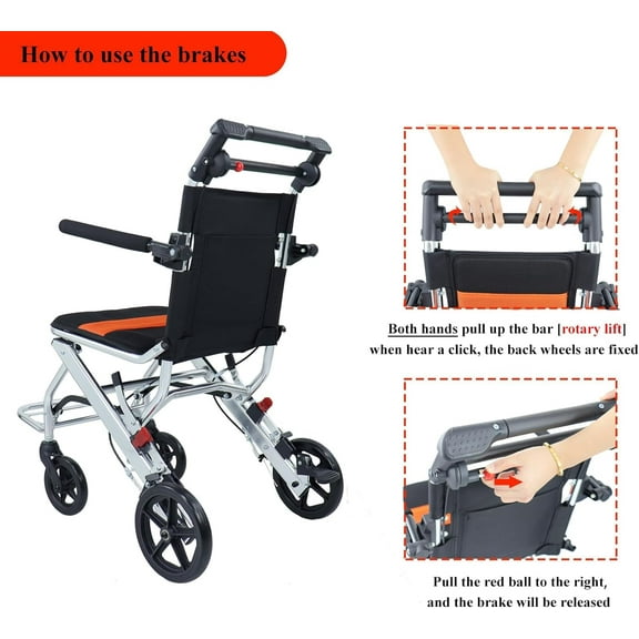 Foldable Wheelchair , Lightweight Folding  Wheelchair with handbrake, Ultra-Light Wheelchair  for The Elderly and Children