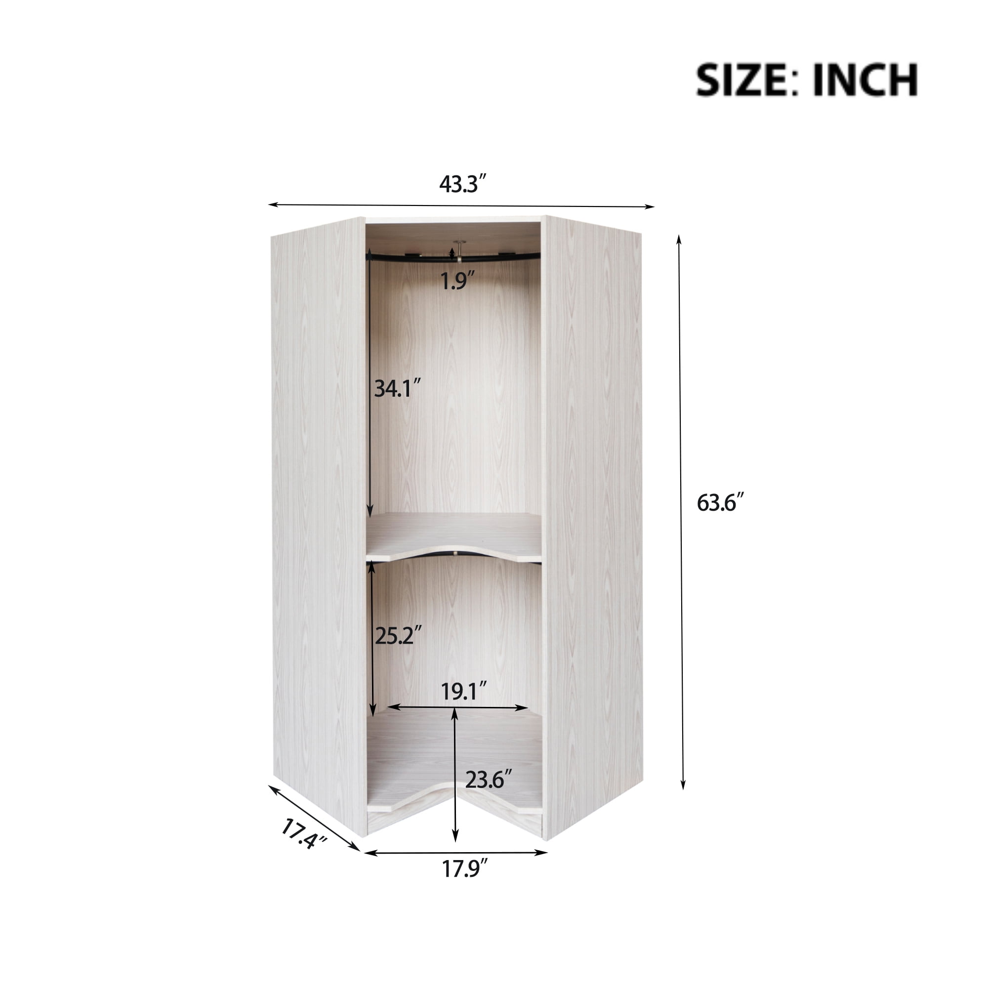 Euroco 63.6" Armoires, Modern Polygon Corner Wardrobe for Kids Adults, Natural