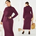 thumbnail image 4 of Women Plus Size Long Sleeves Bodycon Maxi Long Dress Stand Collar Half Zip Up Ribbed Knitted Tie Waist Sweater Clubwear, 4 of 21