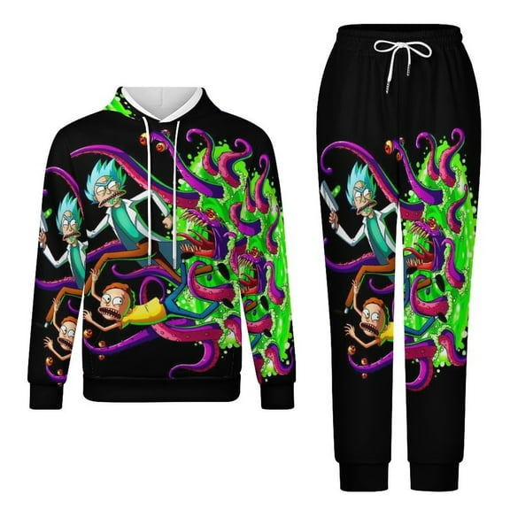 Rick And Morty Unisex Adult Sweatsuits Hoodie & Sweatpants Long Sleeve Hooded Sweatshirt Matching Joggers Tracksuit Sets 2XS