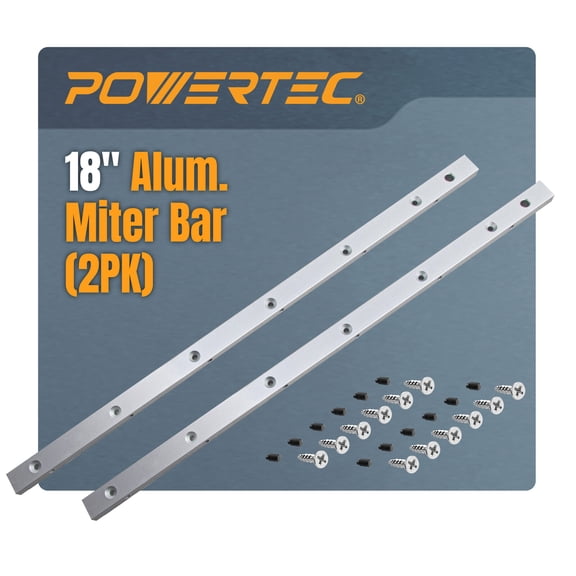 POWERTEC 71518-P2 18-Inch Miter Bar for any Standard 3/4" x 3/8" Miter Slot, Crosscut Sled for Table Saw, Router Table, Band Saw, 2PK