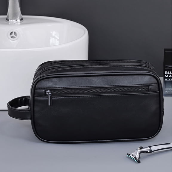 PU Leather Toiletry Bag, Waterproof Large Capacity Travel Dopp Kit for Men, Black