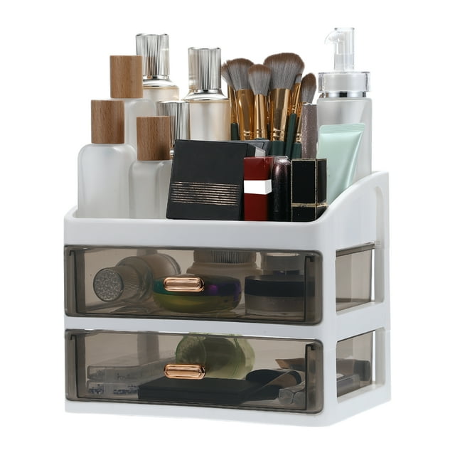 Organizador de Maquillaje de Bargains Únicos para Encimera con 2 Cajones Transparentes para Lociones, Labiales y Brochas