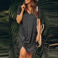 thumbnail image 2 of B91xZ Robes d'Été pour Femmes Décontractées Col en V Profond Manches Courtes Longue Robe de Soirée Maxi Robes de Mariage, Gris Foncé S, 2 of 4