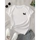 thumbnail image 3 of Women's 100% Cotton Casual Short Sleeve T-Shirt with Left Chest Black Cat Print - White Regular Fit Spring Summer Everyday Tee, 3 of 6