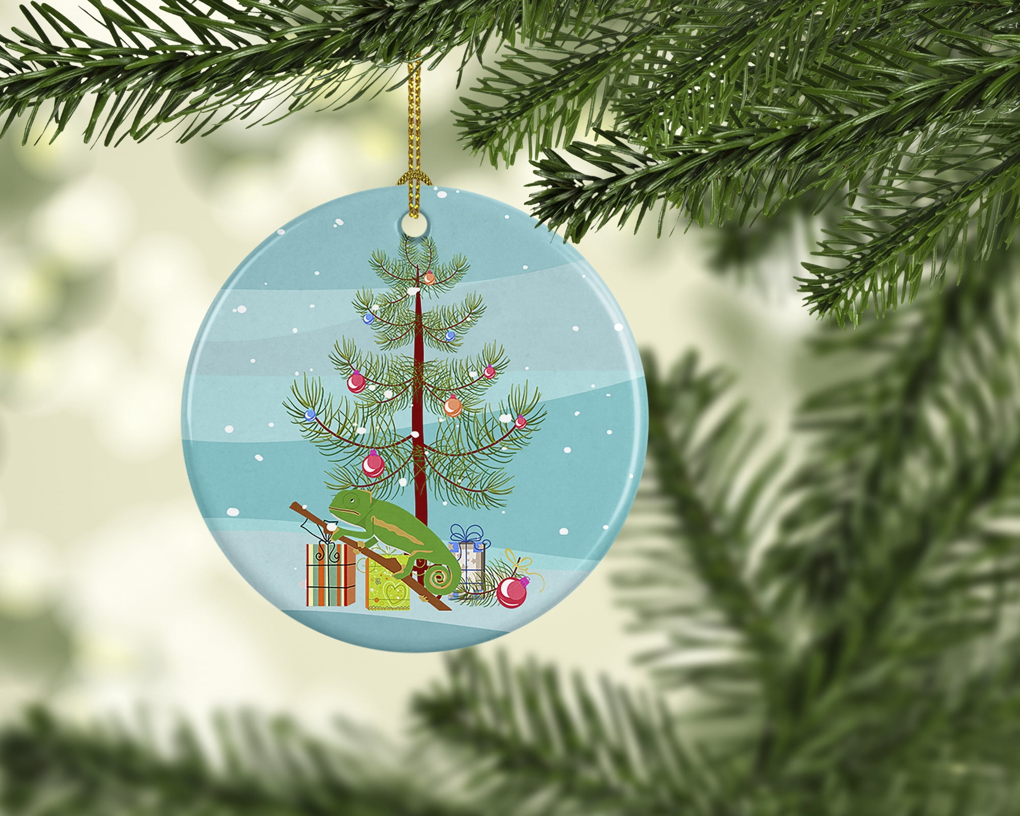 Chameleon Merry Christmas Ceramic Ornament 2.8 in x 2.8 in