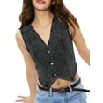 thumbnail image 3 of Women'S Denim Vest Sleeveless V Neck Jean Vest Top Button Down Crop Waistcoat Vest Gray Black S, 3 of 9