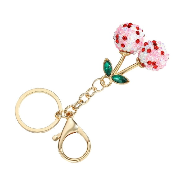 Fogun Cherries Shaped Keychain with Rhinestones Versatile Charm for Keys and Bags Fruit Shaped Keyring Pendant Purse Decoratio