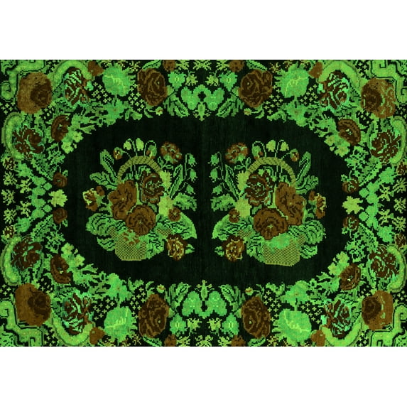 Ahgly Company Indoor Rectangle Medallion Green French Area Rugs, 2' x 5'